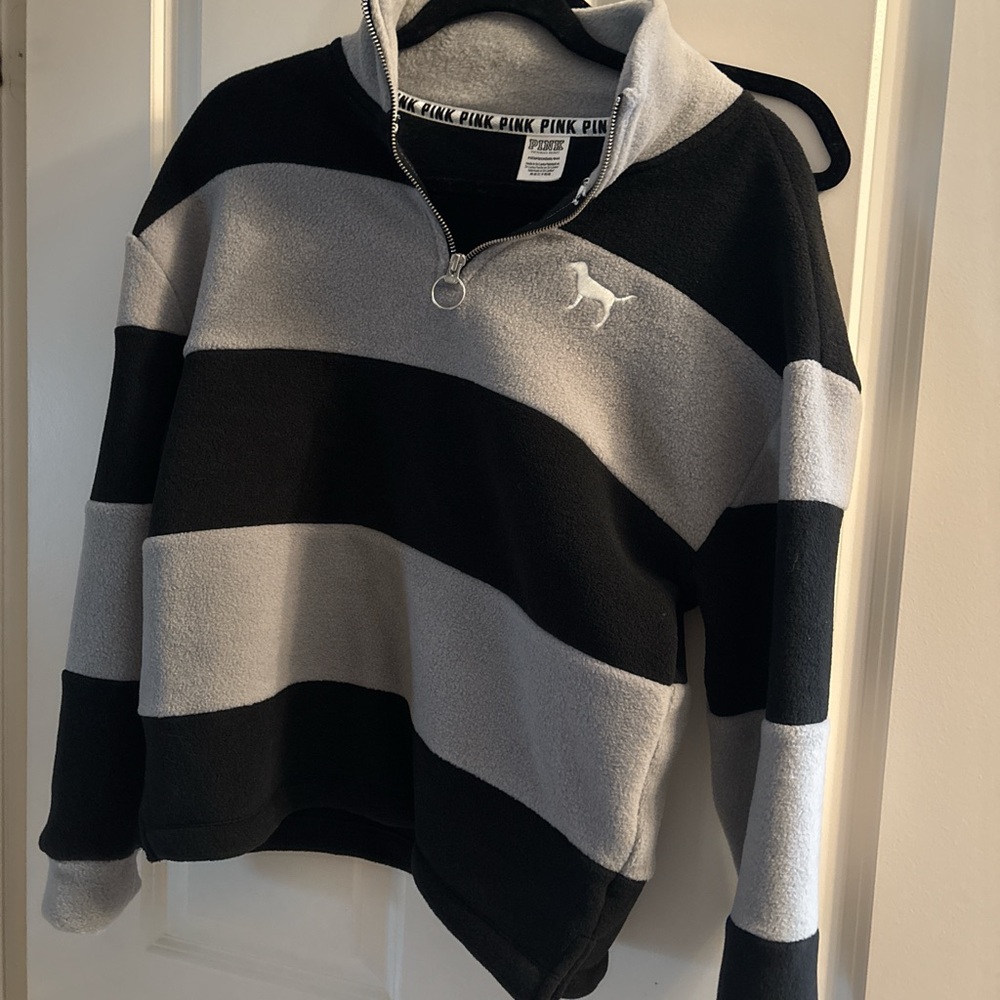 PINK Victoria's Secret Black and Gray Striped Women's Sweater